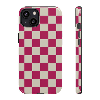 Pink & White Checked Pattern Phone Case - Pink Phone Case - iPhone 13 / Glossy