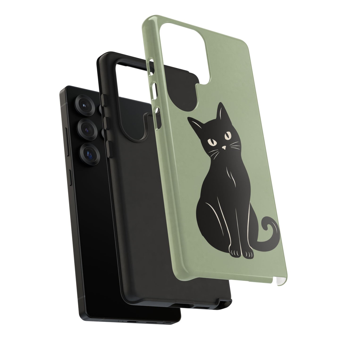 Minimalist Sage Green & Black Cat Phone Case