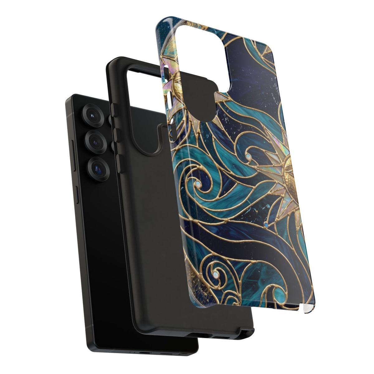 Elegant Teal & Gold Celestial Suns Phone Case
