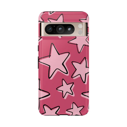 Raspberry Pink Doodle Star Phone Case