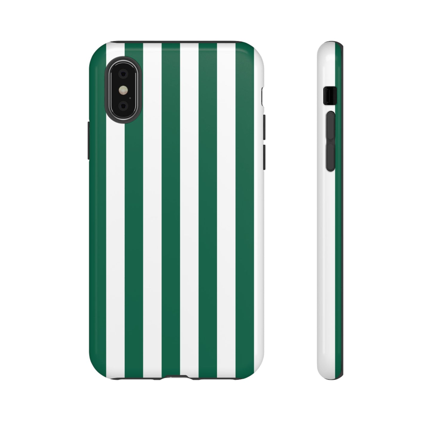 iPhone X / Glossy Phone Case - Simple Green & White Stripe Pattern Phone Case
