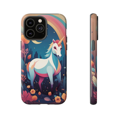 iPhone 14 Pro Max / Glossy Phone Case - Stylised Unicorn & Rainbow Design Phone Case