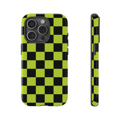 Trendy Neon Lime Green & Black Checked Pattern Phone Case - Green Phone Case - iPhone 15 Pro / Glossy