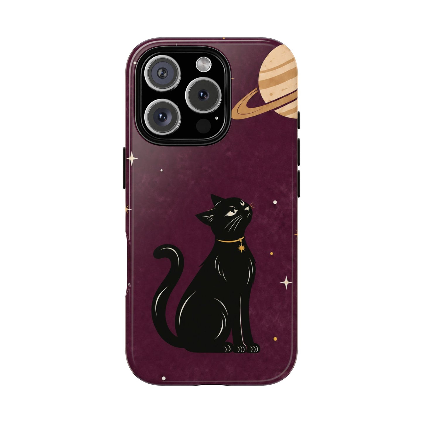 Whimsical Plum Celestial Black Cat Phone Case