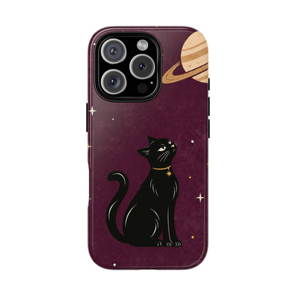 Whimsical Plum Celestial Black Cat Phone Case