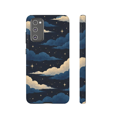 Illustrated Navy Blue Clouds & Stars Phone Case