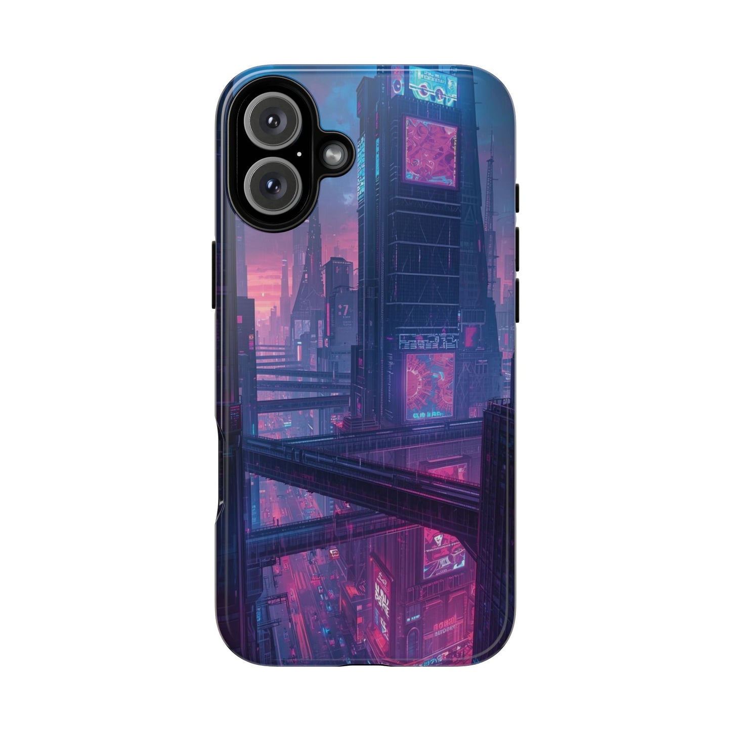 Neon Cyberpunk Megacity Sci-fi Phone Case - Blue Phone Case - iPhone 16 Plus / Glossy