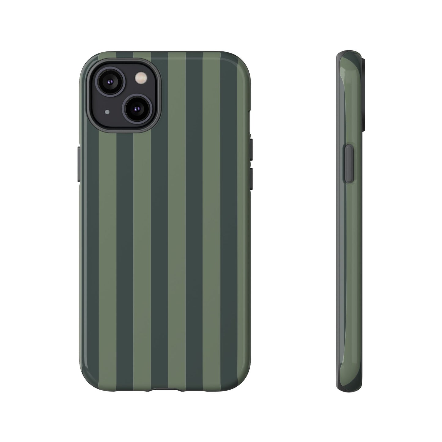 iPhone 14 Plus / Glossy Phone Case - ’Dark Green Stripe Pattern’ Phone Case