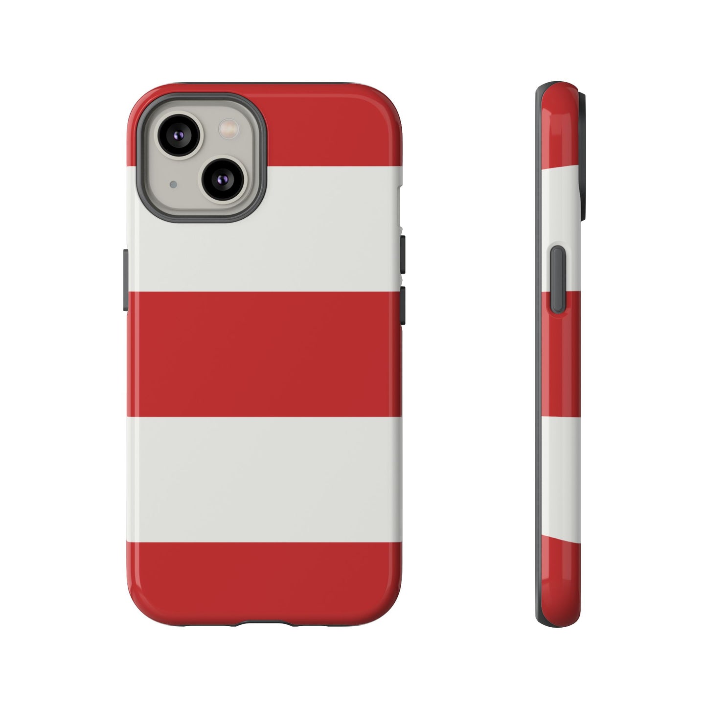 iPhone 14 / Glossy Phone Case - Red & White Horizontal Stripe Pattern Phone Case
