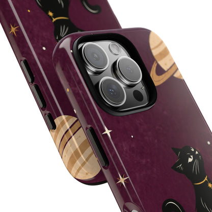 Whimsical Plum Celestial Black Cat Phone Case
