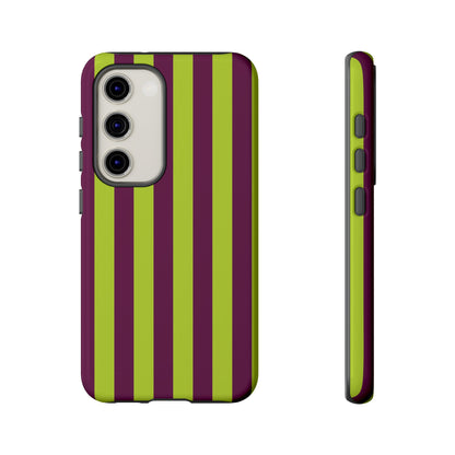 Trendy Neon Lime Green & Plum Stripe Pattern Phone Case - Green Phone Case - Samsung Galaxy S23 / Glossy