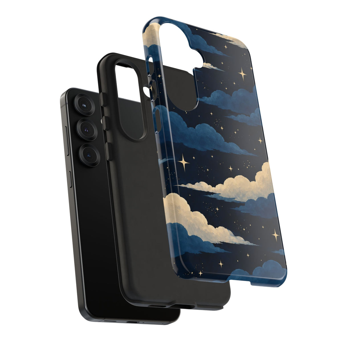 Illustrated Navy Blue Clouds & Stars Phone Case