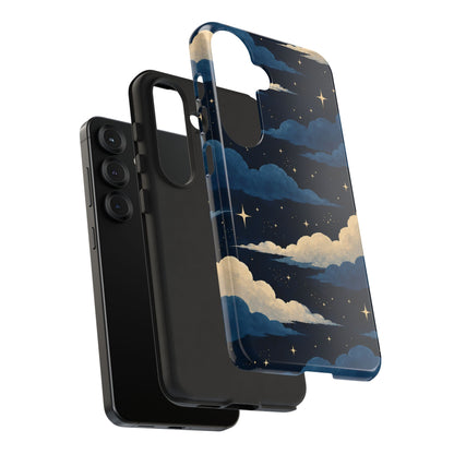 Illustrated Navy Blue Clouds & Stars Phone Case