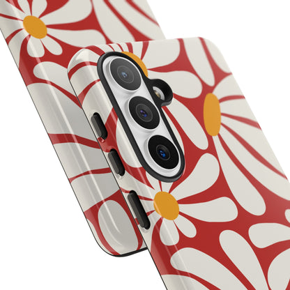 Retro Red Daisy Pattern Phone Case - Red Phone Case