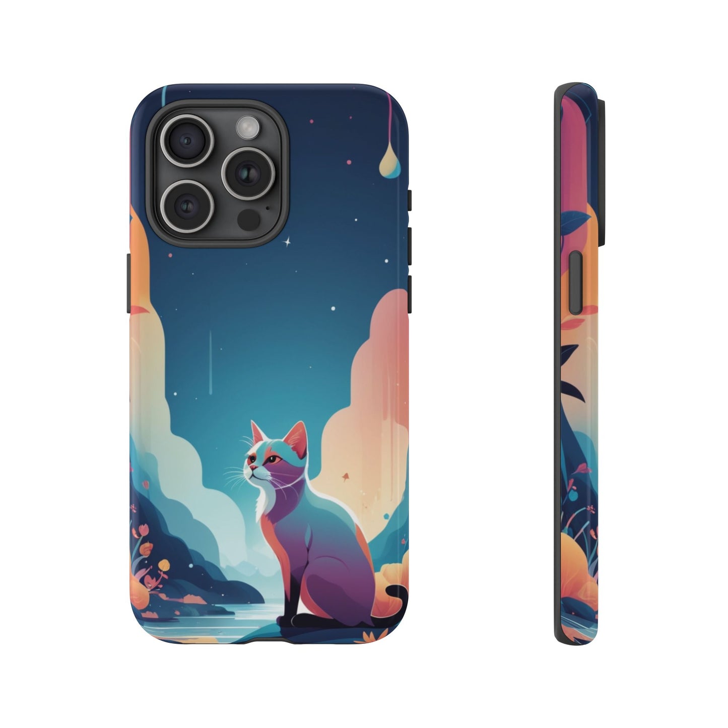iPhone 15 Pro Max / Glossy Phone Case - Stylised Cat Design Phone Case