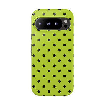 Trendy Neon Lime Green & Black Dot Pattern Phone Case
