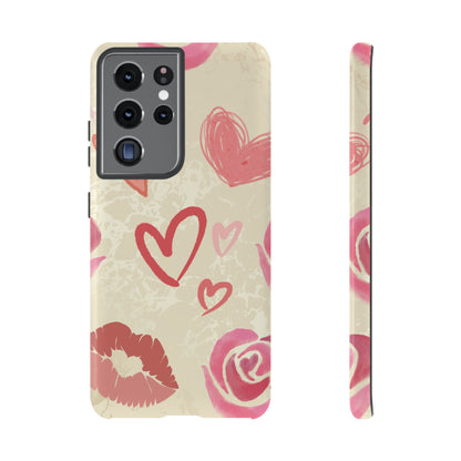 Cute Pink Heart & Rose Pattern Phone Case - Pink Phone Case - Samsung Galaxy S21 Ultra / Glossy
