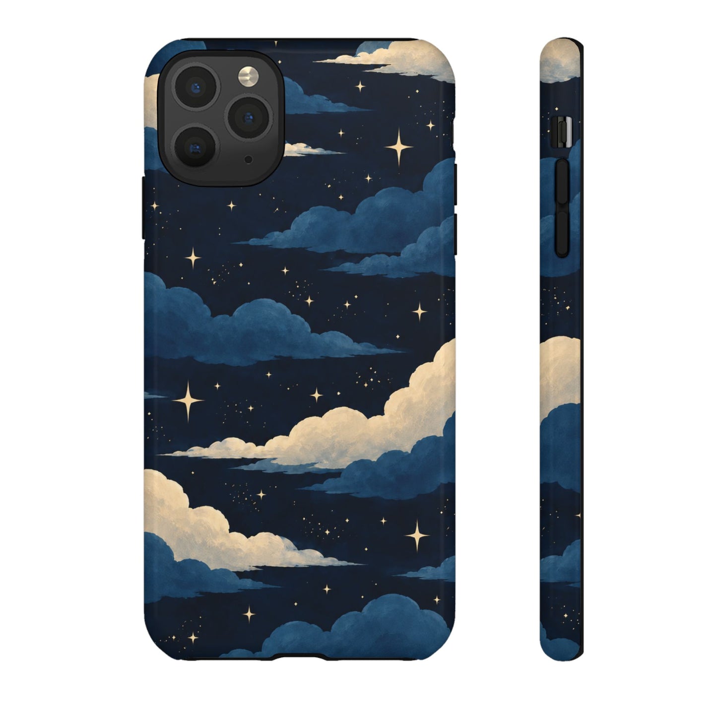 Illustrated Navy Blue Clouds & Stars Phone Case