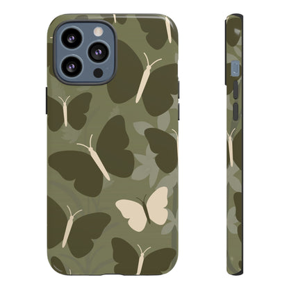 iPhone 13 Pro Max / Glossy Phone Case - Minimalist Olive Green Butterfly Pattern Phone Case