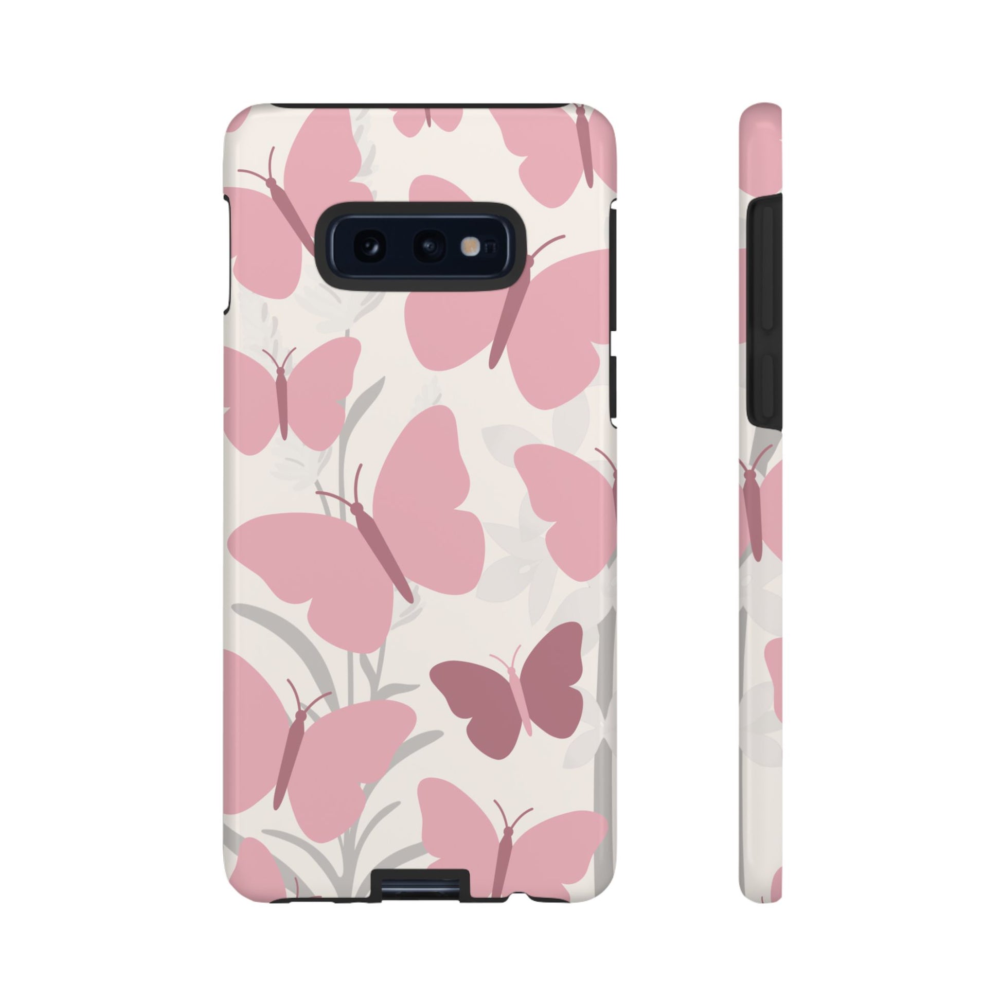 Phone Case - Minimalist Cream & Pink Butterfly Pattern Phone Case