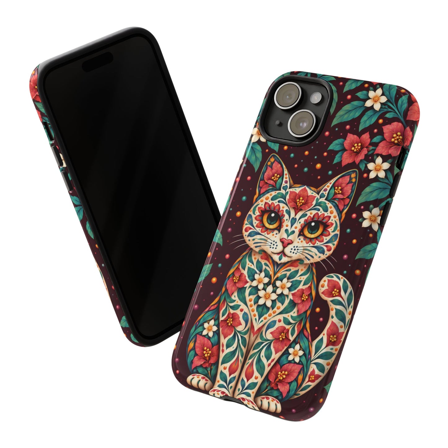 Vibrant Terracotta and Teal Calavera Cat Phone Case - Multicolor Phone Case