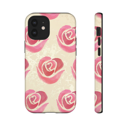 iPhone 12 Mini / Glossy Phone Case - ’Pink Rose Pattern’ Phone Case