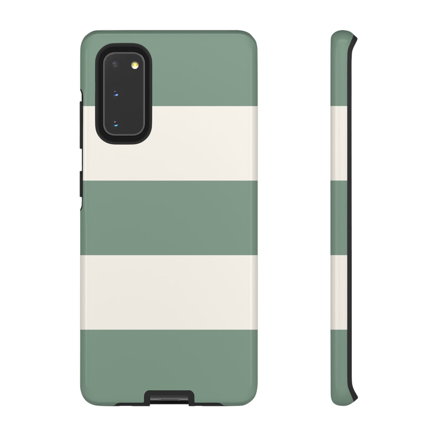 Samsung Galaxy S20 / Glossy Phone Case - Green & White Horizontal Stripe Pattern Phone Case