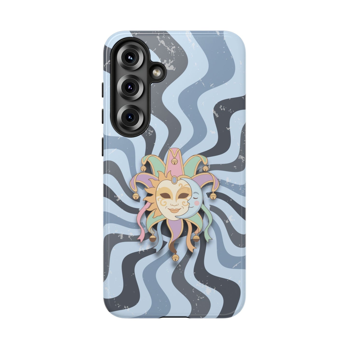 Samsung Galaxy S25 Plus / Glossy Phone Case - Sun & Moon Jester Mask – Blue Retro Wave Phone Case