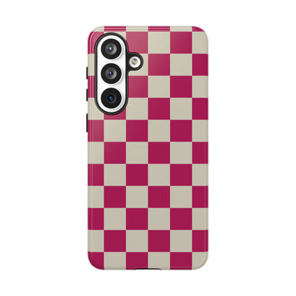 Pink & White Checked Pattern Phone Case - Pink Phone Case - Samsung Galaxy S26 Plus / Glossy