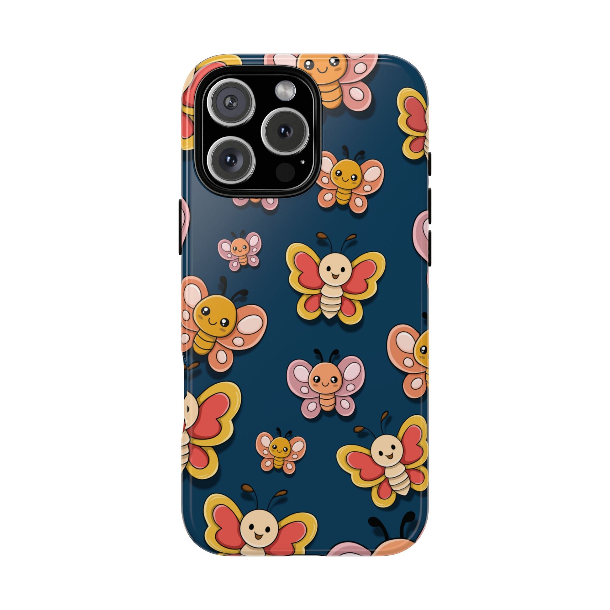 Dark Blue Butterfly Sticker Design Phone Case - Blue Phone Case - iPhone 16 Pro Max / Glossy