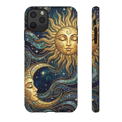 Elegant Teal & Gold Sun and Moon Phone Case
