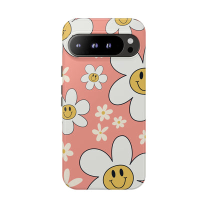 Fun Retro Daisy Pattern with Pink Background Phone Case - Pink Phone Case - Google Pixel 9 Pro XL / Glossy