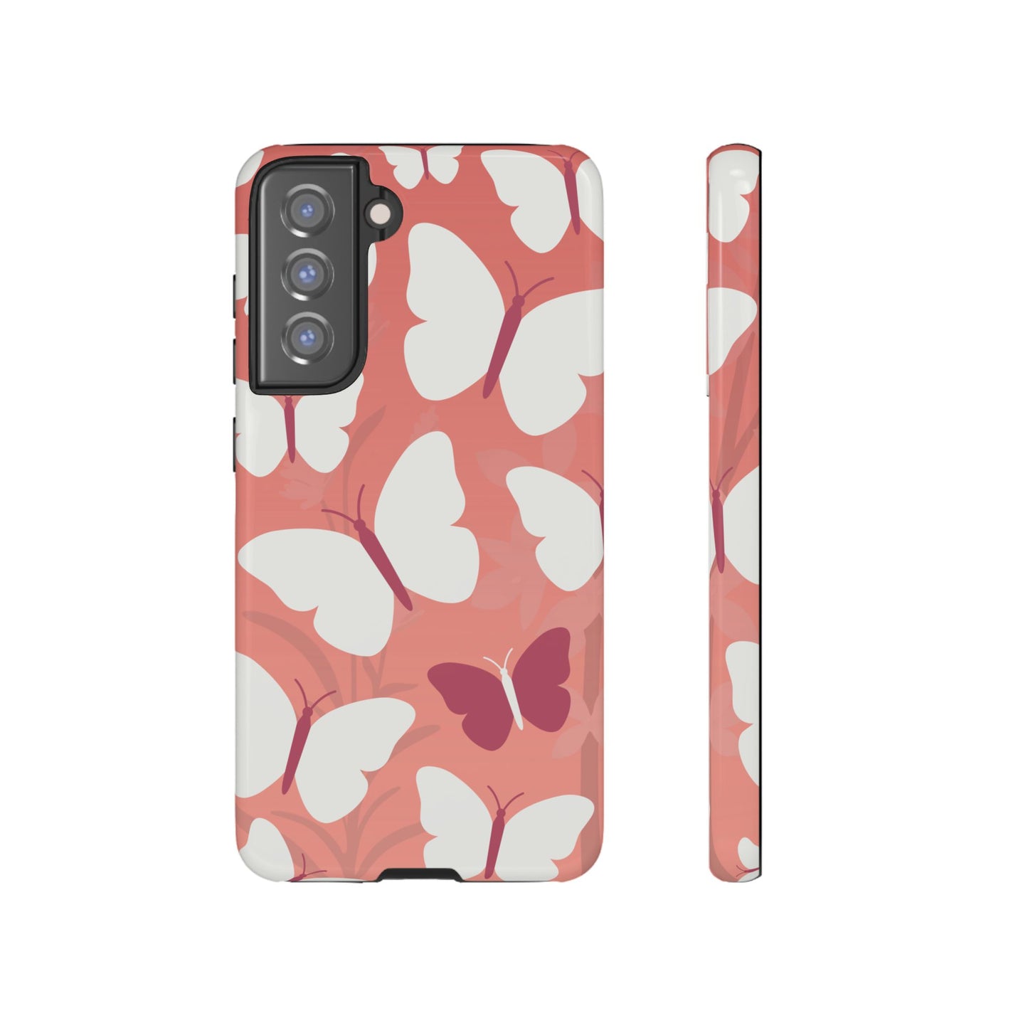 Samsung Galaxy S21 FE / Glossy Phone Case - Minimalist Pink Butterfly Pattern Phone Case