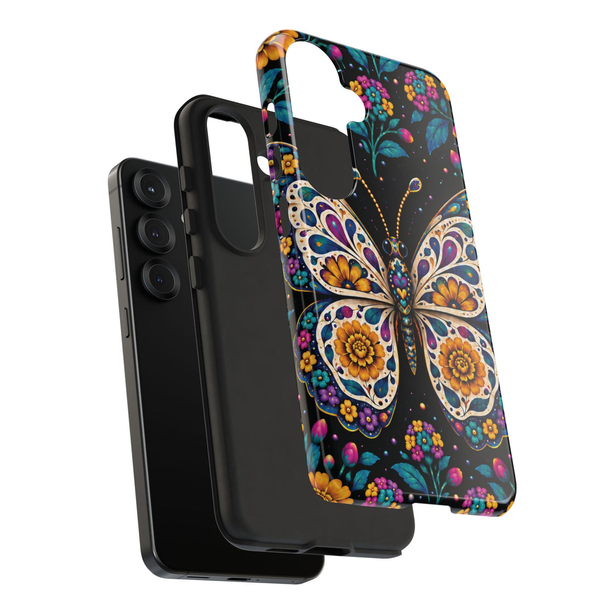 Vibrant Purple and Teal Calavera Butterfly Phone Case - Multicolor Phone Case