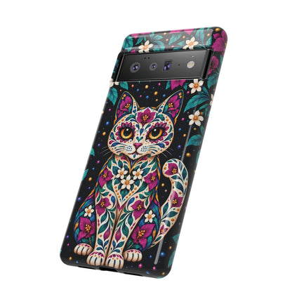 Vibrant Purple and Teal Calavera Cat Phone Case - Multicolor Phone Case