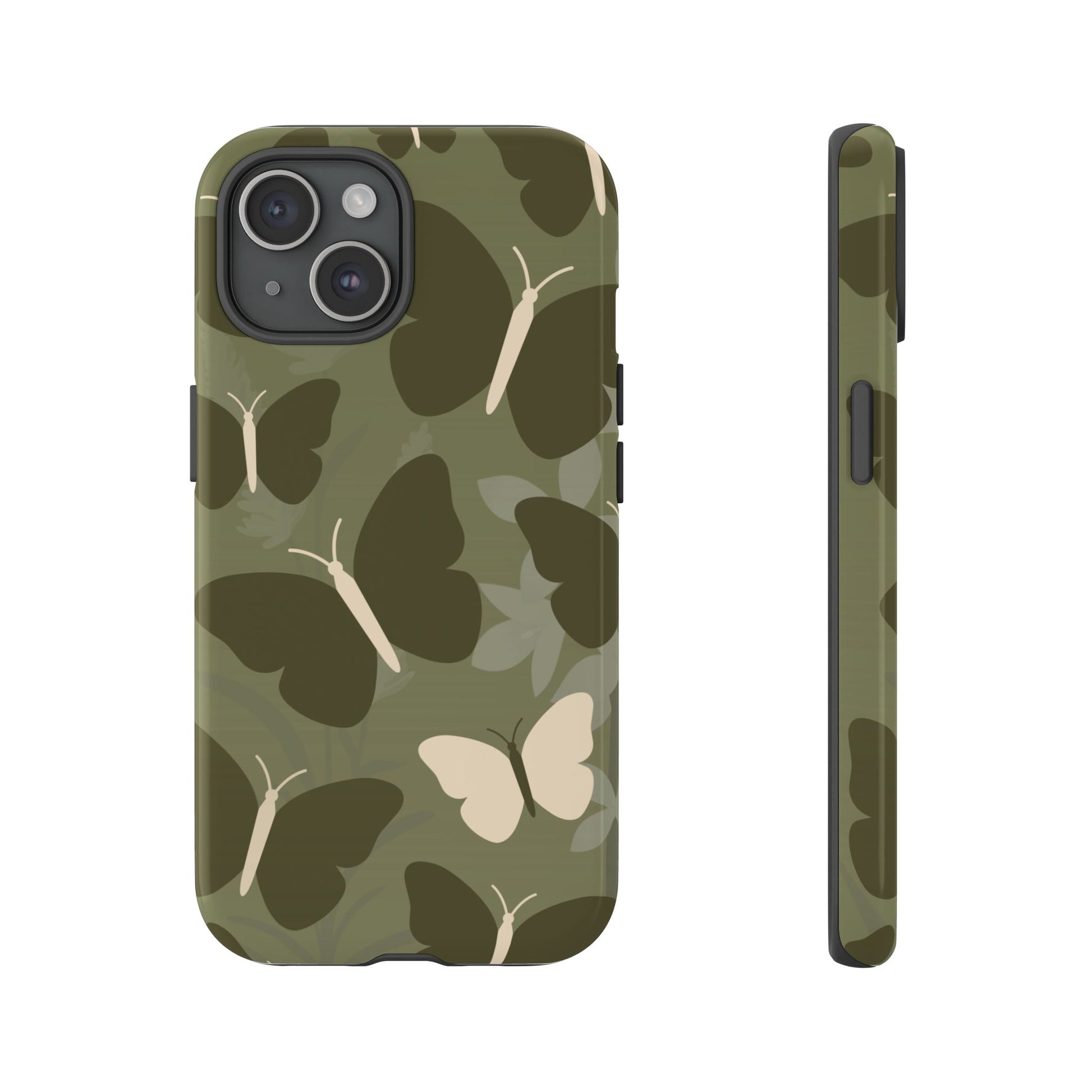Minimalist Olive Green Butterfly Pattern Phone Case - Green Phone Case - iPhone 15 / Glossy
