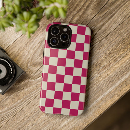 Pink & White Checked Pattern Phone Case - Pink Phone Case