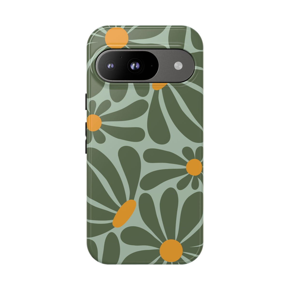Retro Green Daisy Pattern Phone Case - Green Phone Case - Google Pixel 9 / Glossy
