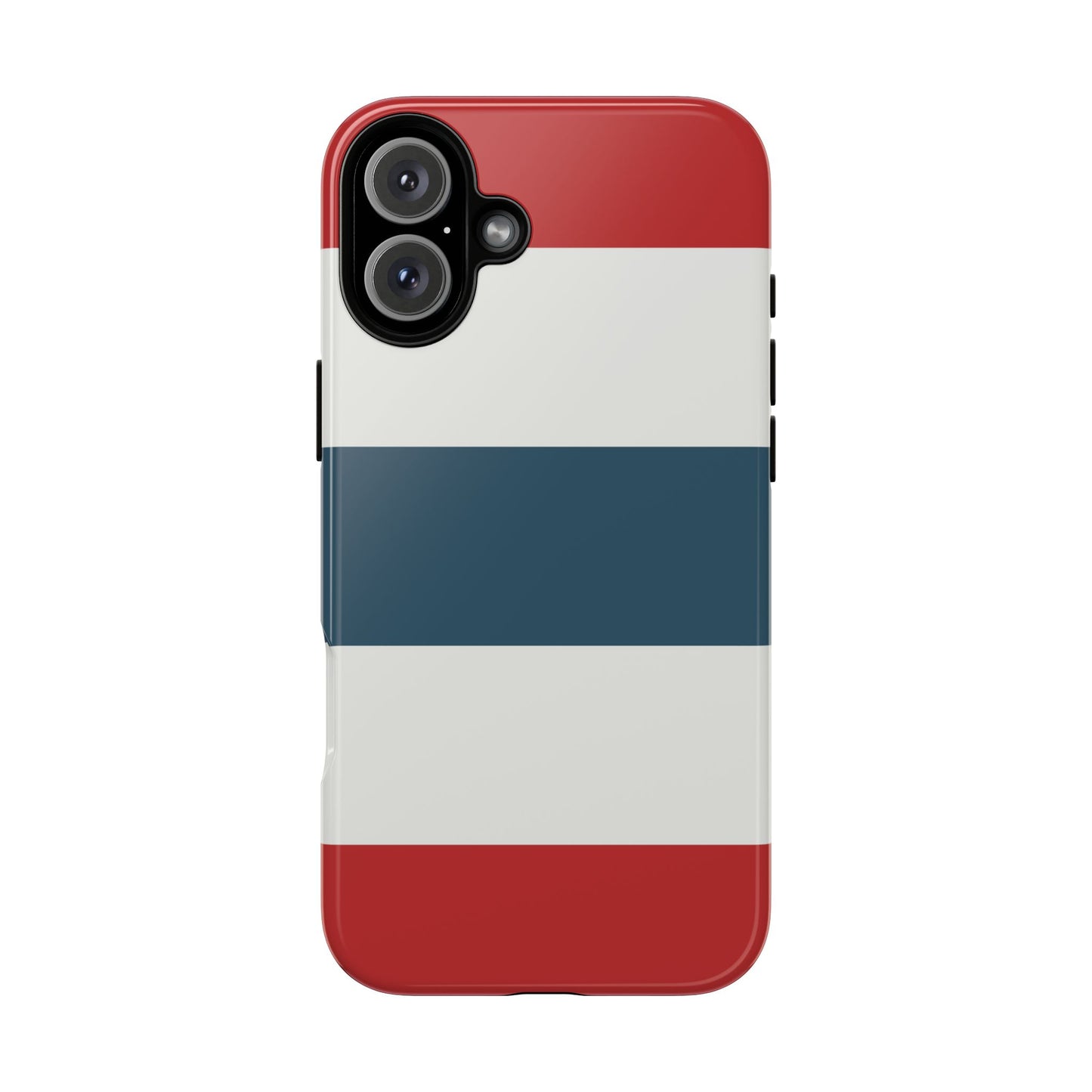 iPhone 16 Plus / Glossy Phone Case - Red White & Blue Horizontal Stripe Pattern Phone Case