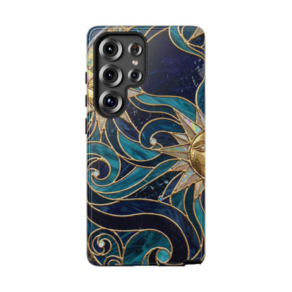 Elegant Teal & Gold Celestial Suns Phone Case