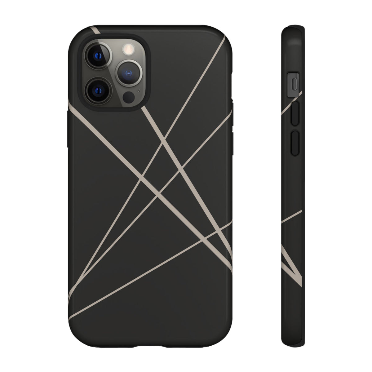 Abstract Black with Grey Lines Phone Case - Black Phone Case - iPhone 12 Pro / Glossy