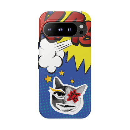 Google Pixel 9 Pro / Glossy Phone Case - Bold Blue Pop Art Cat Phone Case