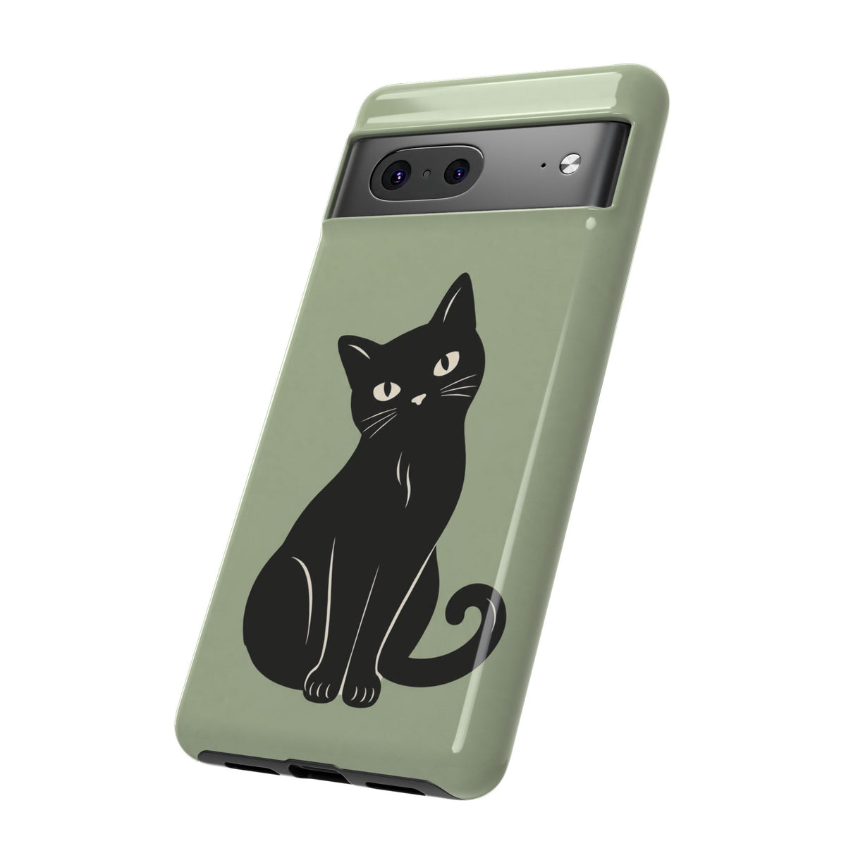 Minimalist Sage Green & Black Cat Phone Case