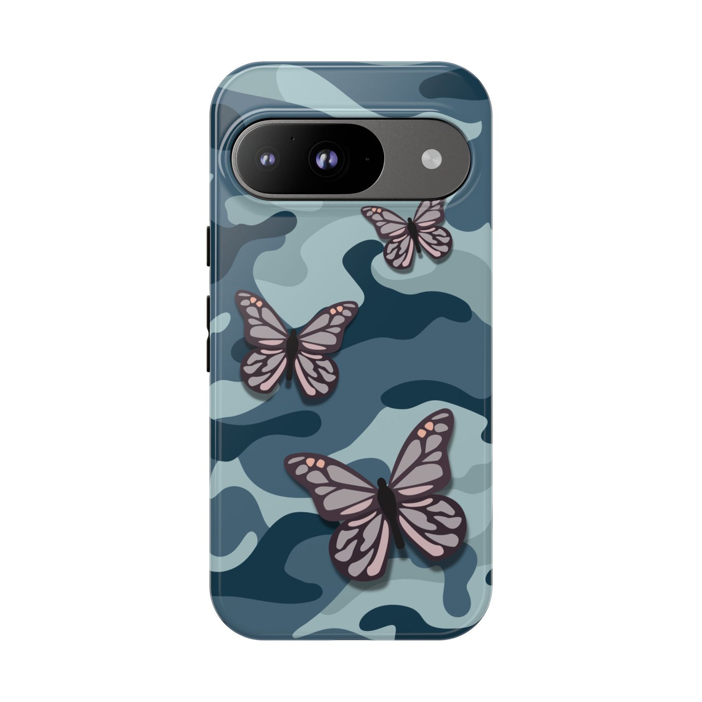 Dark Blue Butterfly Camo Phone Case - Blue Phone Case - Google Pixel 9 / Glossy