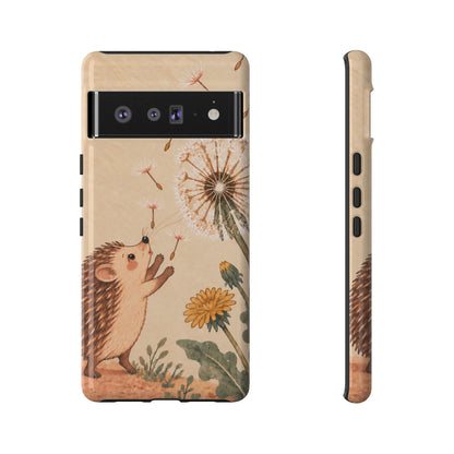 Whimsical Cream Hedgehog and Dandelion Phone Case - White Phone Case - Google Pixel 6 Pro / Glossy