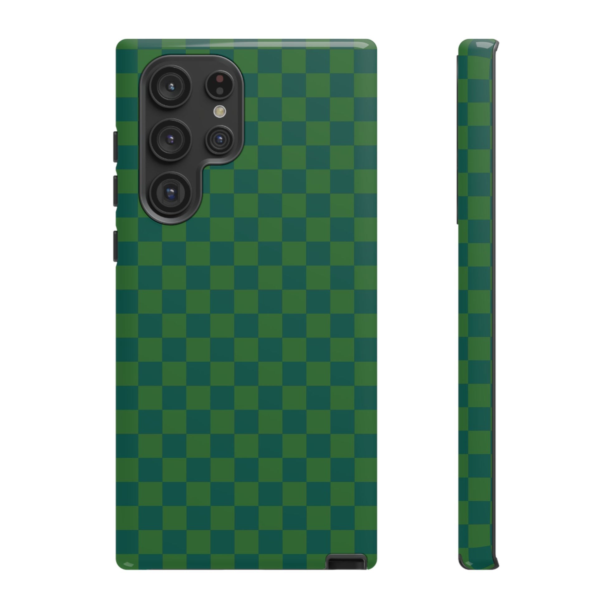 Samsung Galaxy S22 Ultra / Glossy Phone Case - ’Bold Green Checkered Pattern’ Phone Case