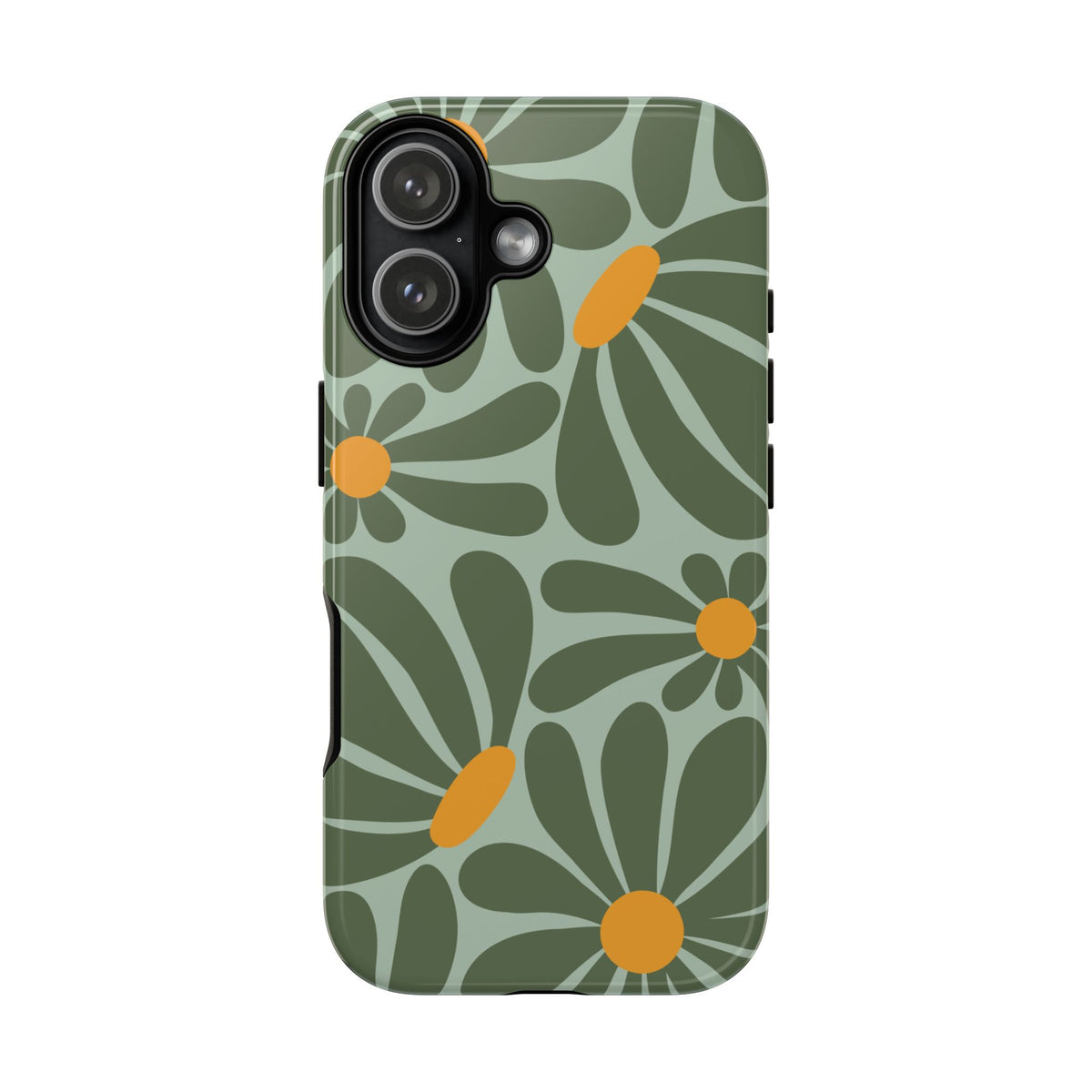 Retro Green Daisy Pattern Phone Case - Green Phone Case - iPhone 17 / Glossy