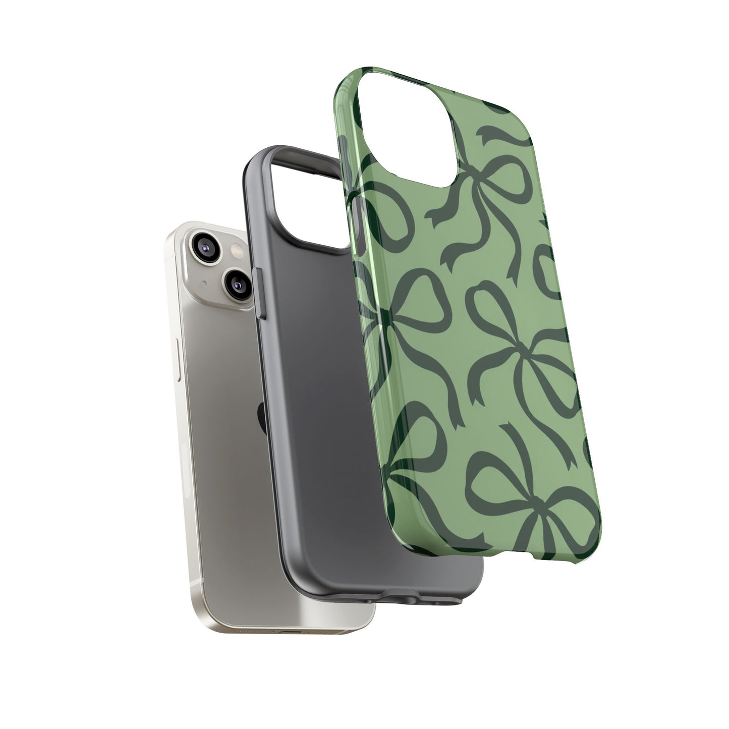 Bold Sage Green and Forest Green Bow Pattern Phone Case