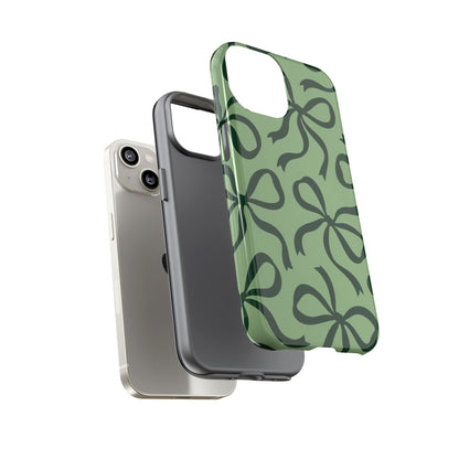 Bold Sage Green and Forest Green Bow Pattern Phone Case