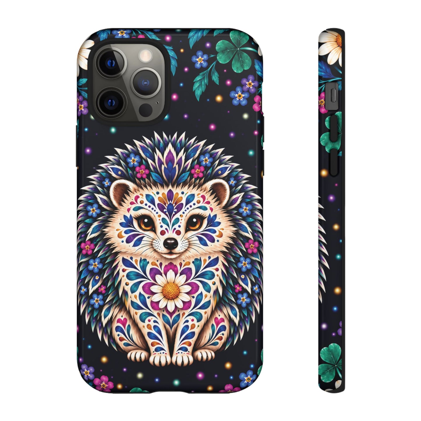 Vibrant Purple and Teal Calavera Hedgehog Phone Case - Multicolor Phone Case - iPhone 12 Pro / Glossy